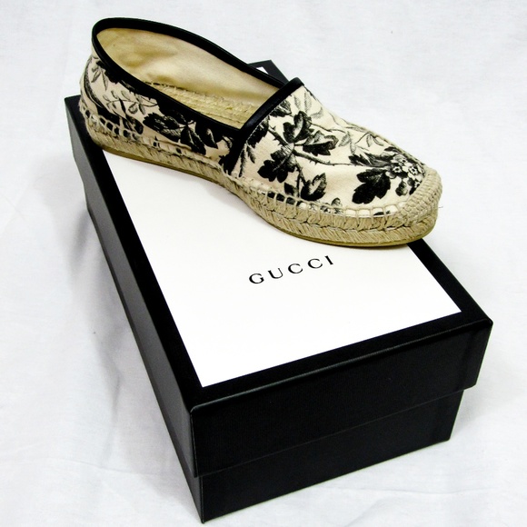 Gucci Shoes - Gucci-  Black and White Floral Espadrilles